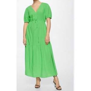 Mango NWT Kelly green flowy tiered short sleeve maxi dress XXL textured stripe